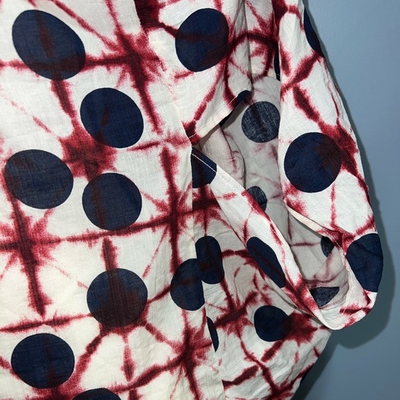 Simple Suzanne “Betro Burgundy Navy Tie Dye Dot Bell Sleeve Dolman Shirt” - Picture 4 of 6